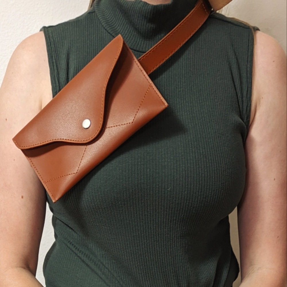 Tan, faux leather crossbody/waist pack